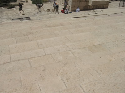 View of the stairs from the top infront of the southern wall of the temple mound