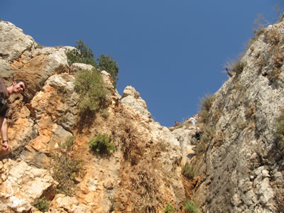 Looking back up as Galyn scales makes his way down Arbel