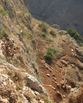 Carl Rasmussen, professor from Bethel and the Jerusalem University, leads the way down the side of Arbel