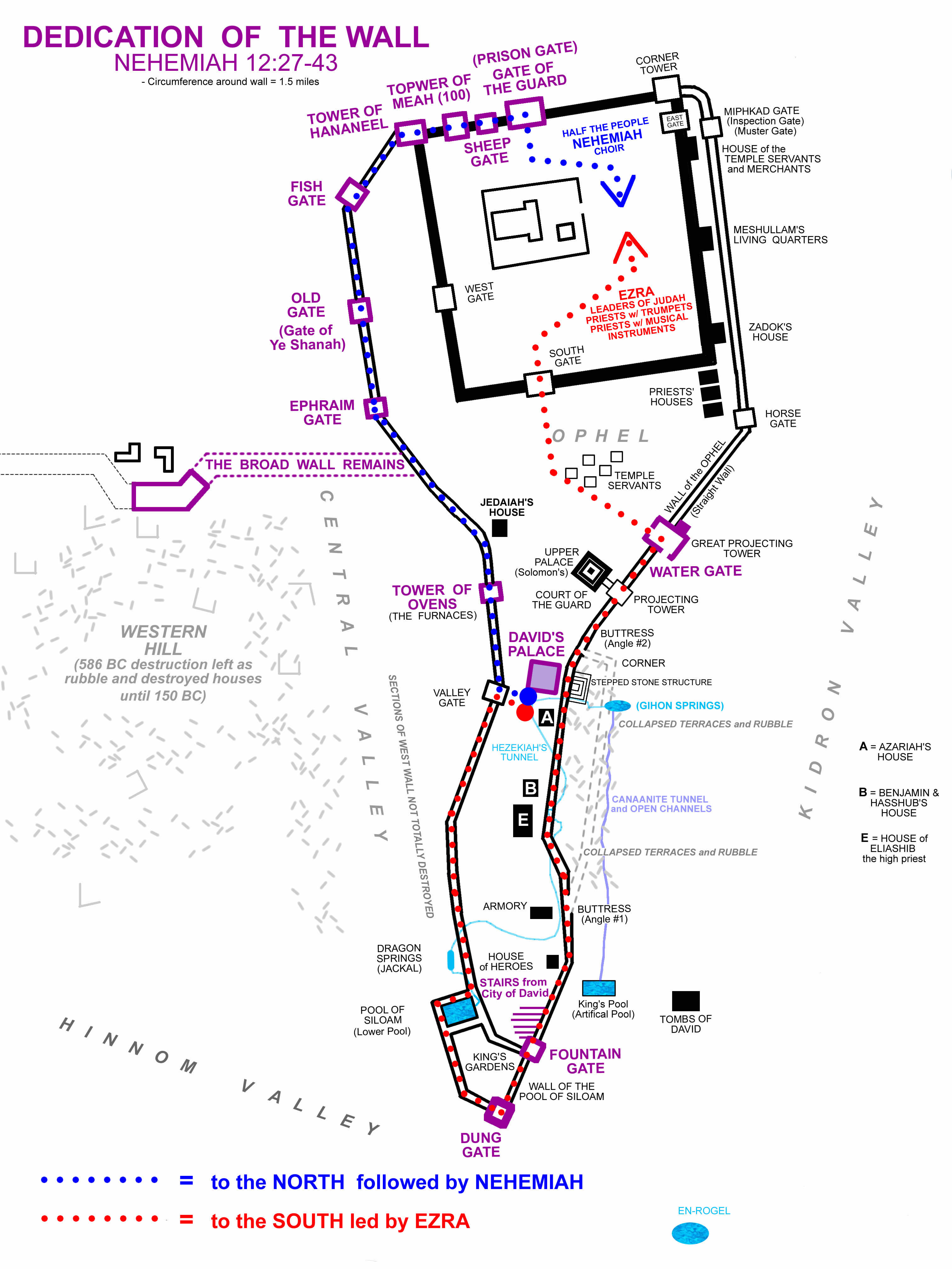 254N Nehemiah Wall Map Nehemiah chapter 12 27 43 Dedication of the Wall