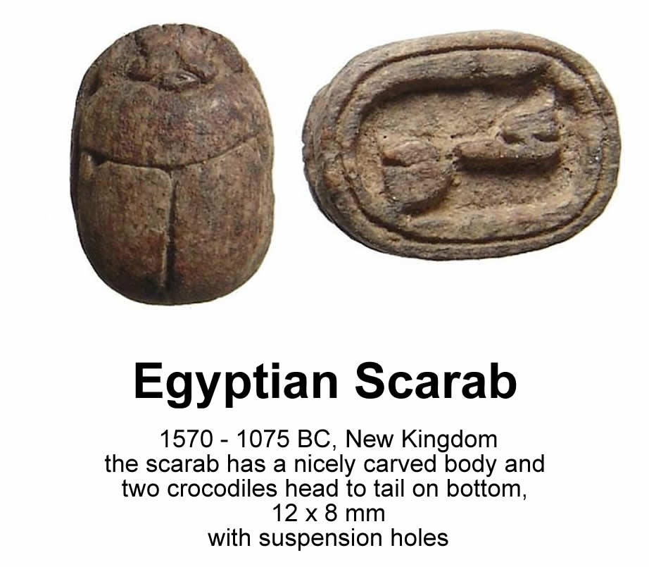 1570 1075 BC Egyptian Scarab 2 photos text description two crocodiles head to tail