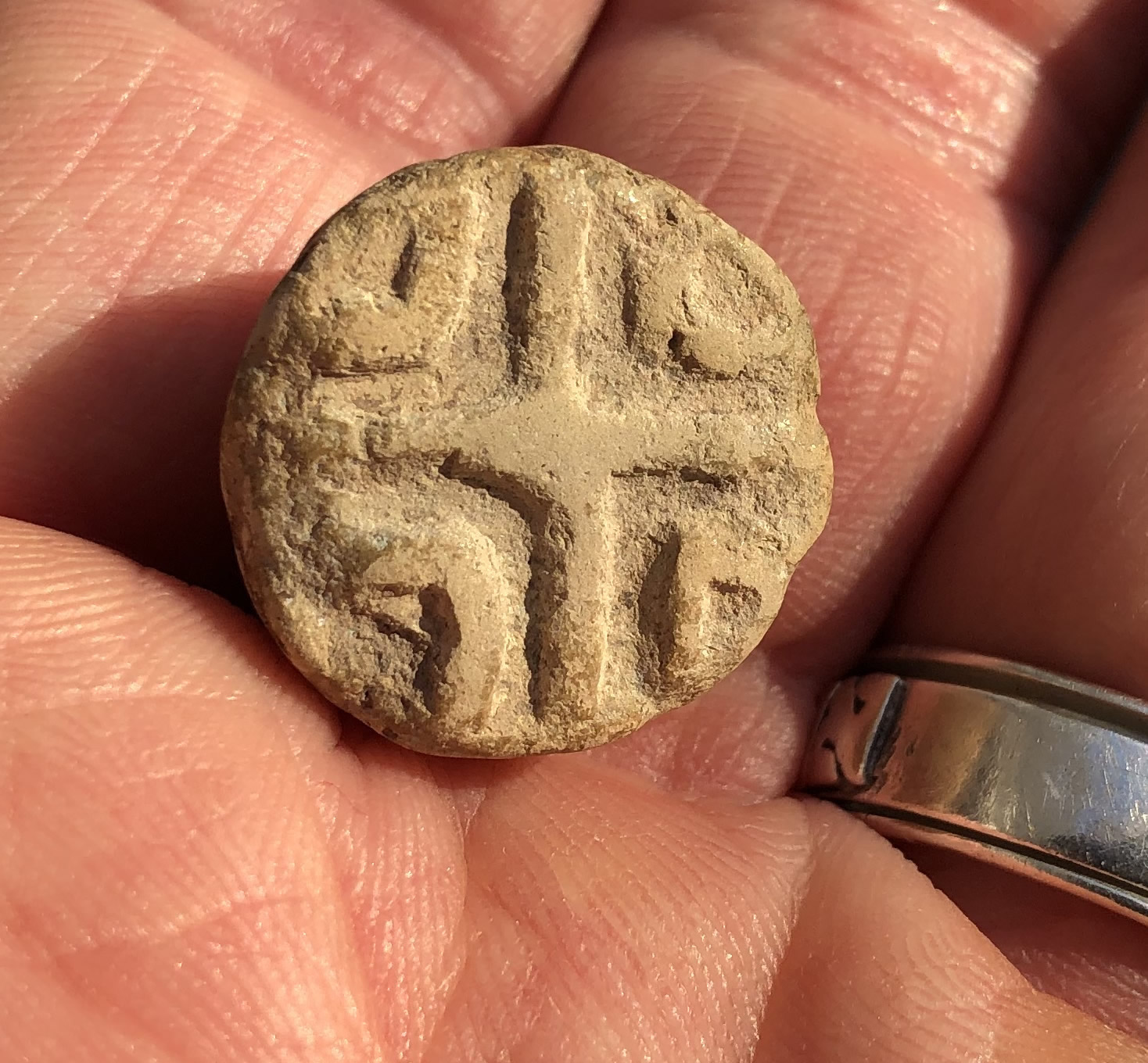 3000 2500 BC Ceramic Stamp Seal with Cross or X impression side