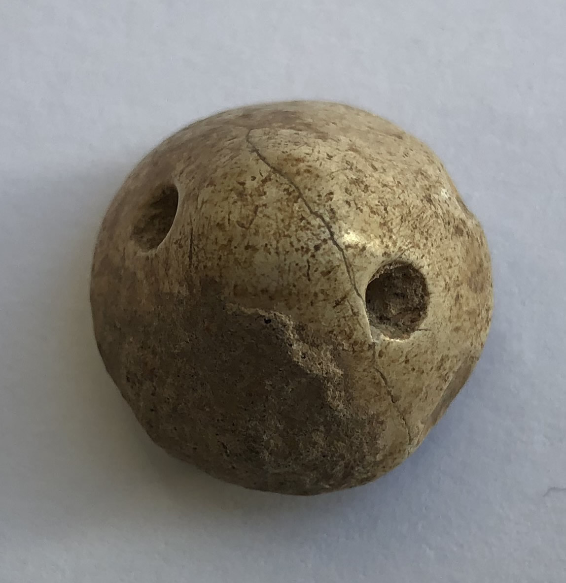 3200 BC Creme Calcite Conoid Stamp Seal Back with suspesnsion hole