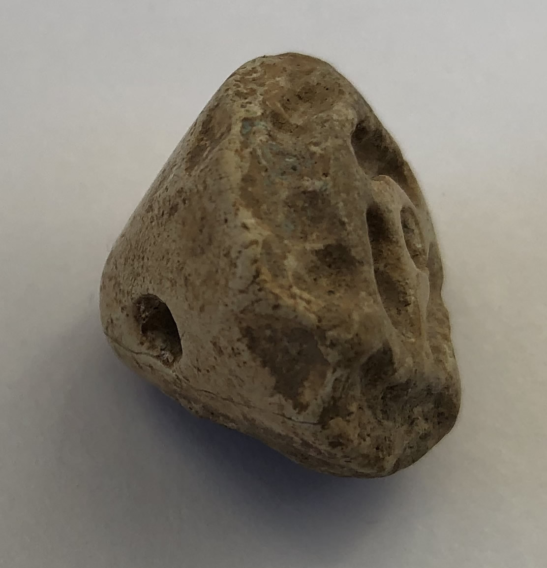 3200 BC Creme Calcite Conoid Stamp Seal with deep drilled grooves and dots Sideview