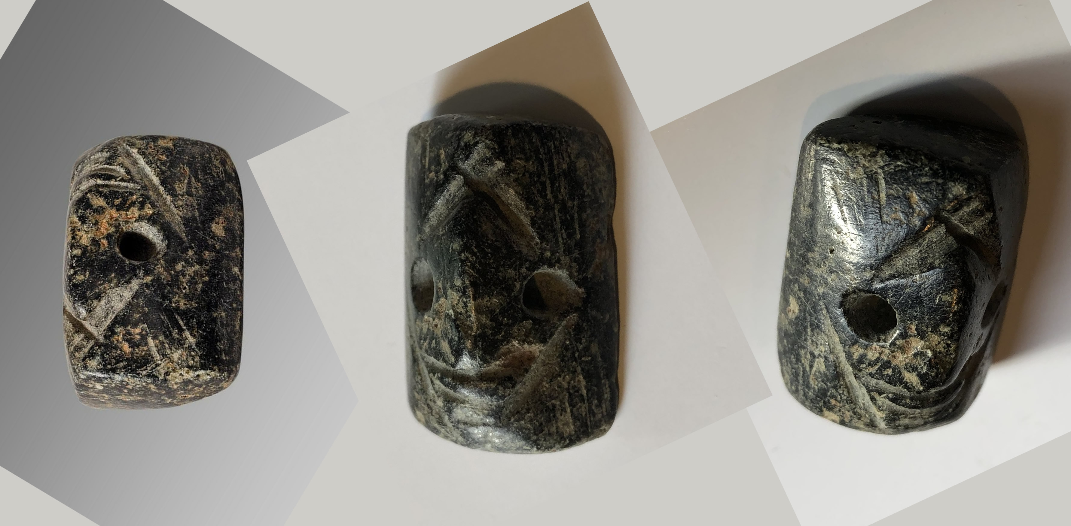 500 BC Seal Black Stone with Face of Idol Back three angles