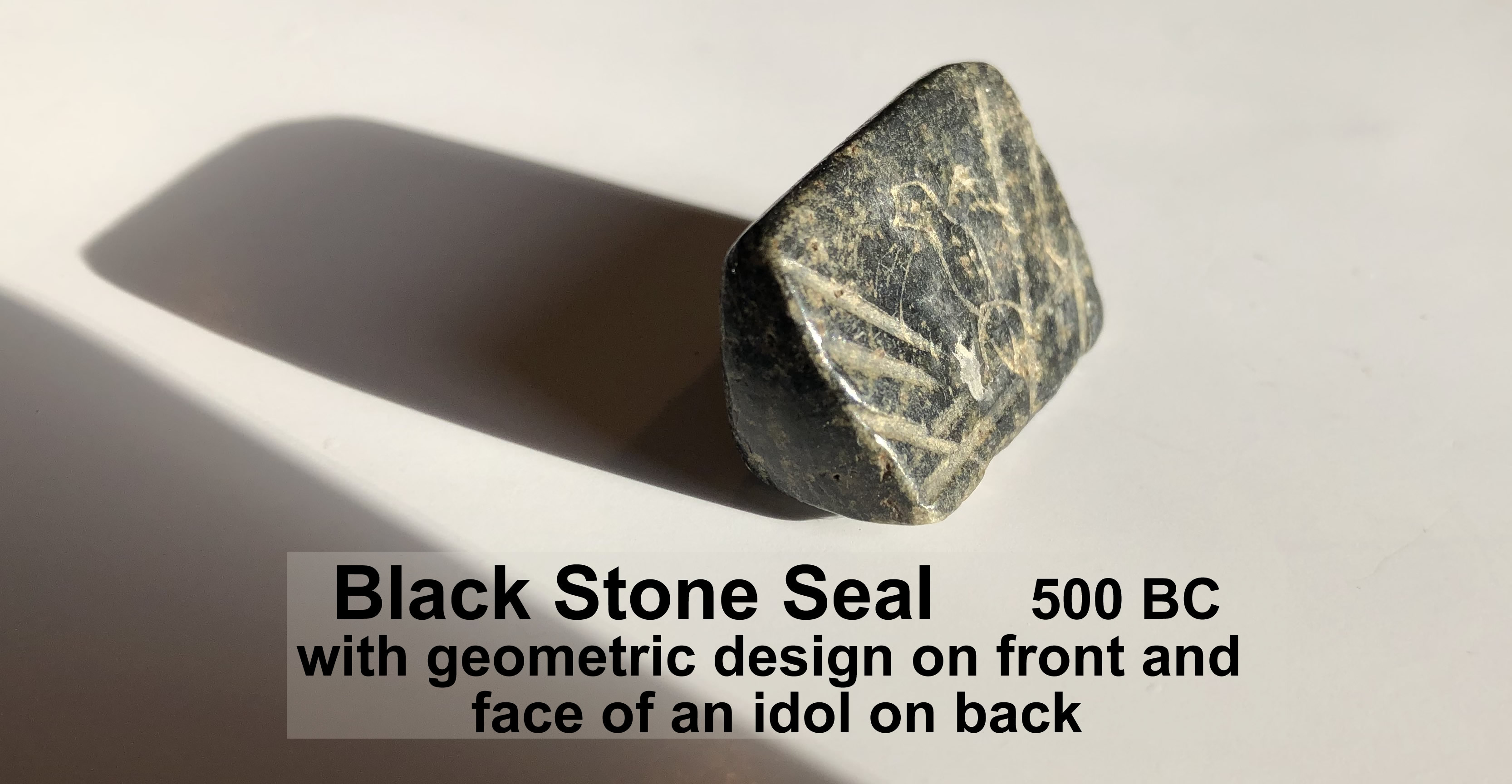 500 BC Seal Black Stone with Geometric Design Front Bird in Center